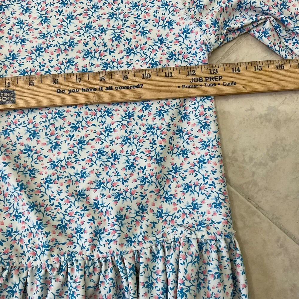 Ruffle Butts Girls Blue/Pink Floral Rash Guard Top Only Size 8 long sleeve